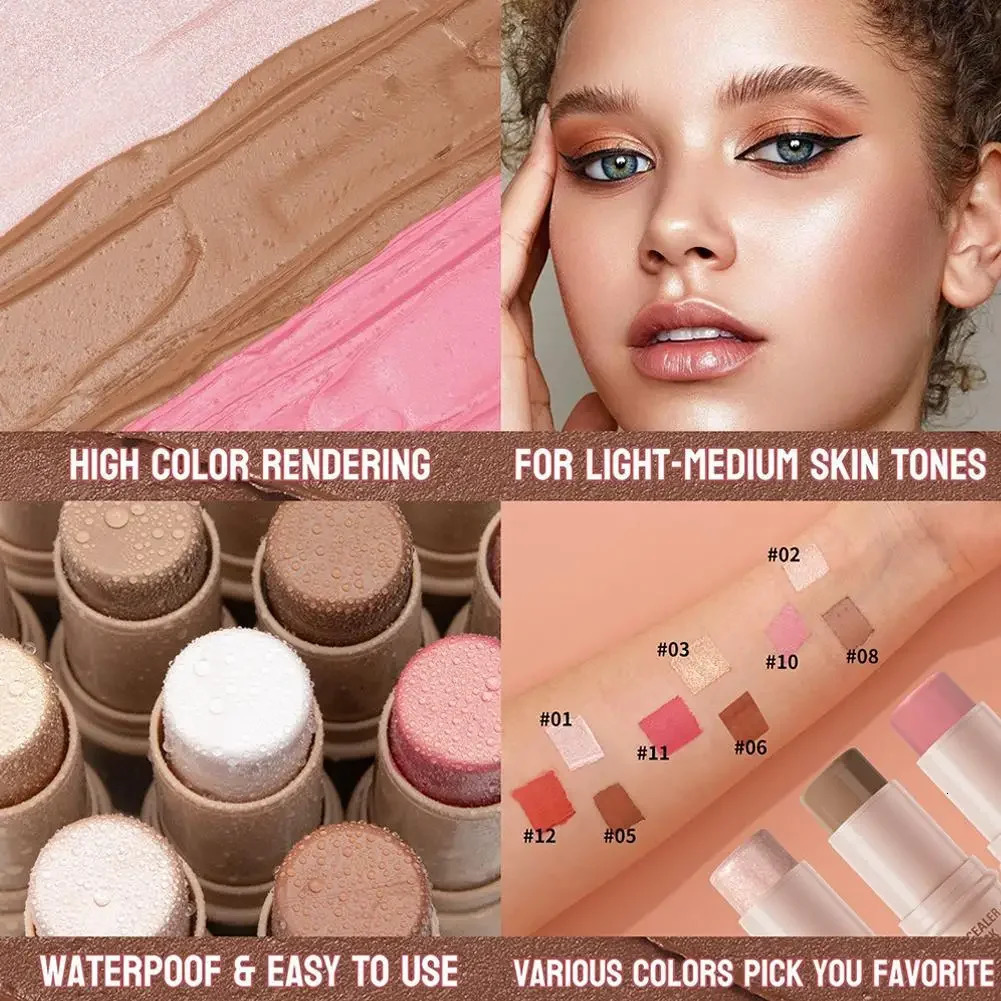 Multifunctional Makeup Face Contouring Bronzer Stick Highlighter Brightening Silkworm Blusher Rouge Cream Modify Concealer face 250811