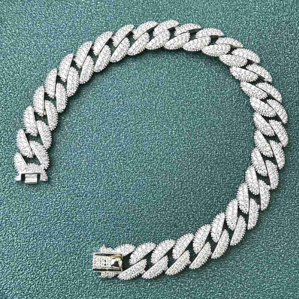 14MM Factory Price Custom Wholesale Moissanite Cuban Chain Bracelet Pass Diamond Tester 925 Silver Cuban Link Necklace Bracelet
