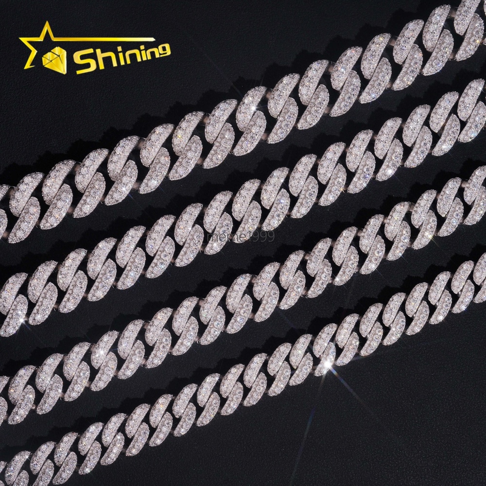 Promotion Price Pass Diamond Tester Hip Hop Necklace 13mm 15mm 16mm 18mm Three Rows 925 Silver VVS Moissanite Cuban Link Chain