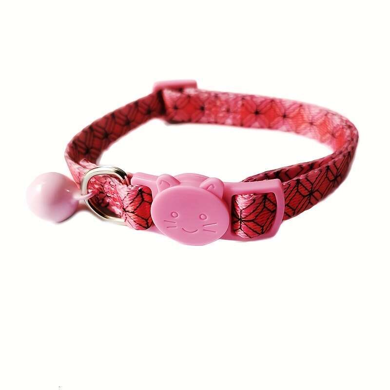 New Pet Supplies Kitten Polyester Printed Colorful Bell Collar Adjustable Cat O Collar