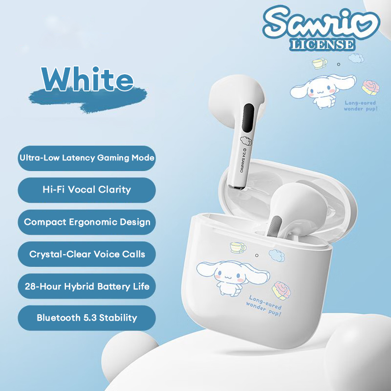 Sanrio Wireless Bluetooth Earphones Semi-In-Ear Call Noise-Canceling Sports Headset EJ-116 Hi-Fi High-Quality Music Earbuds Hello Kitty