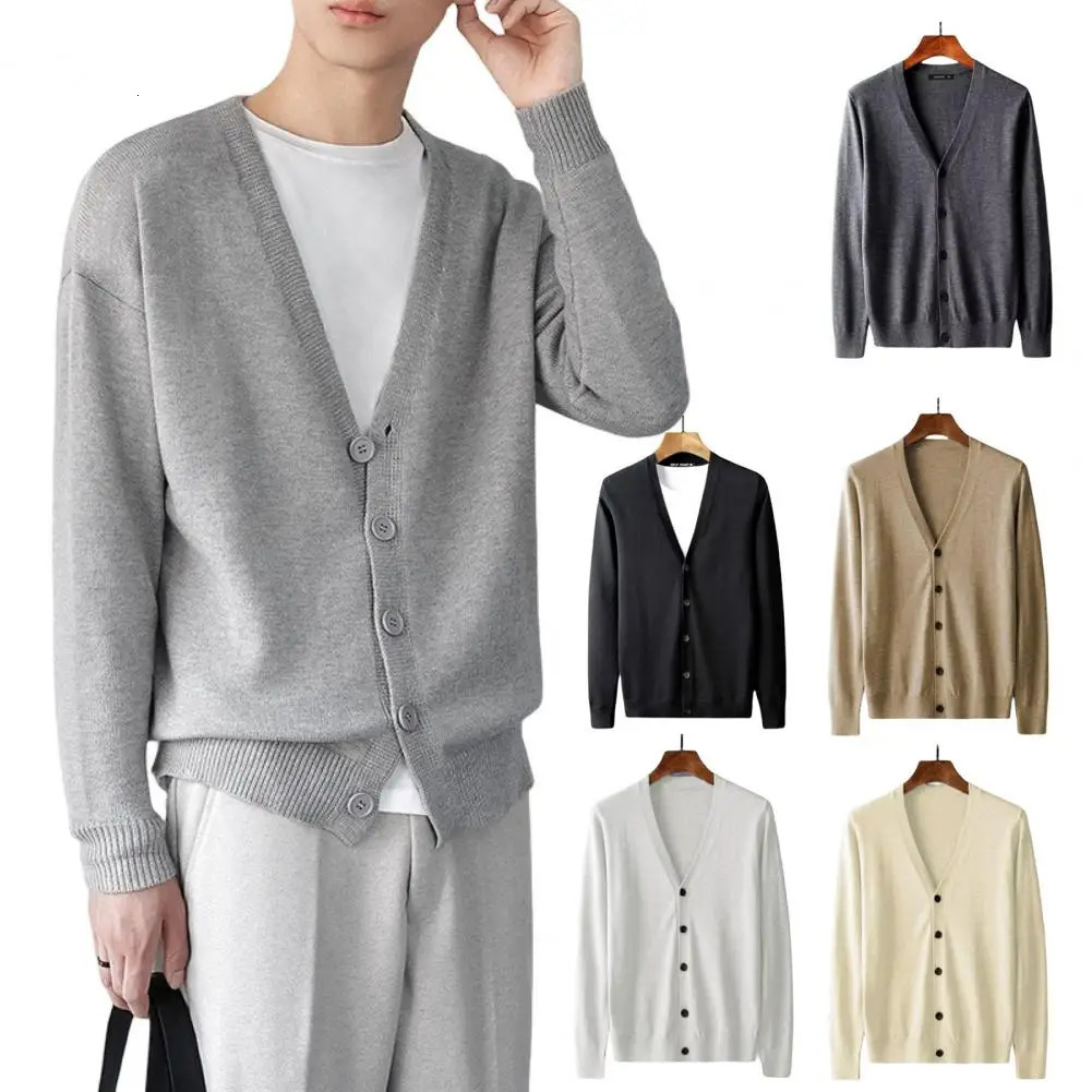 Men Knitted Cardigan Mens Sweater Business Casual Classic Vneck Solid Color Korean Fashion Vest 250819