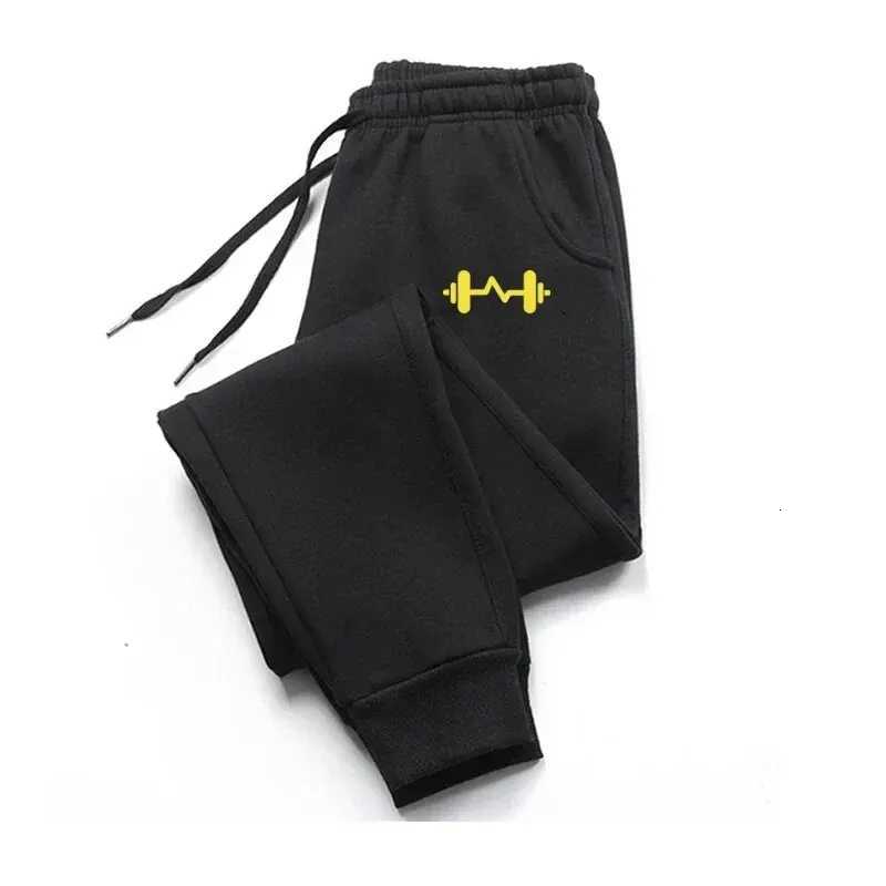 2024 Barbell Printed Fleece Mens Trousers Autumn Winter Pants Fashion Drawstring Casual Male Sweatpants Jogging Sports Pants W250819