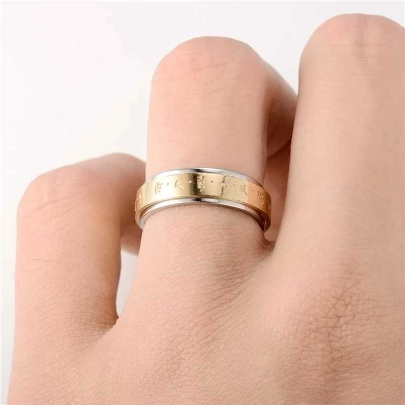 6 MM Wide Ancient Buddhism Mantra Rings For Men Titanium Stainless Steel Lucky Amulet Mens Ring Buddhist Jewelry New 2020 W250819