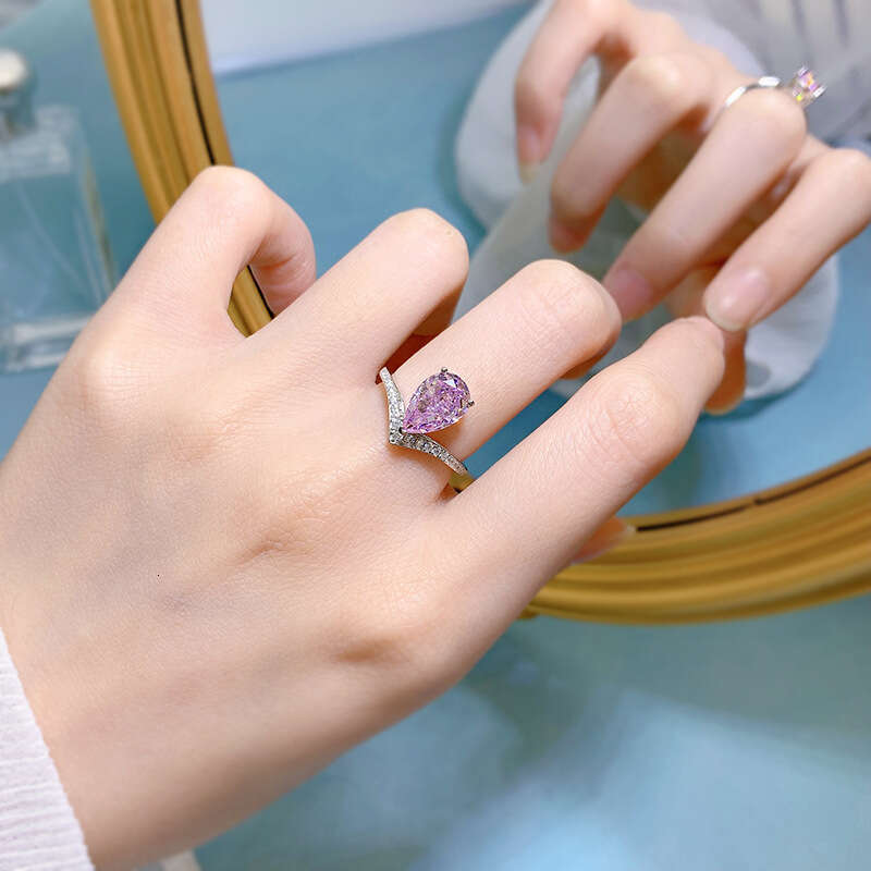 Mujing Jewelry 2023 New S Silver High Carbon Lavender Purple Diamond 7*11 Ring for Women Ins Fashion
