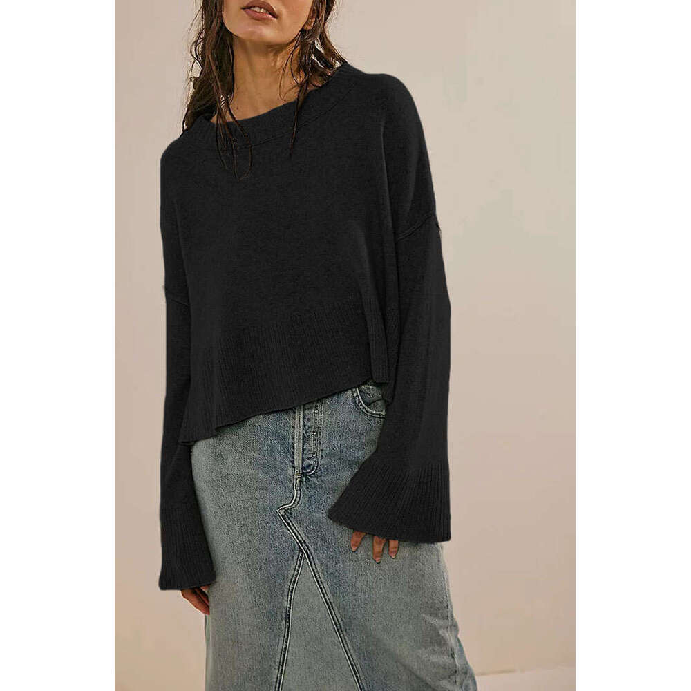 Autumn Winter New Solid Color Round Neck Flared Sleeve Pullover Knitted Fashion Women's Sweater B5