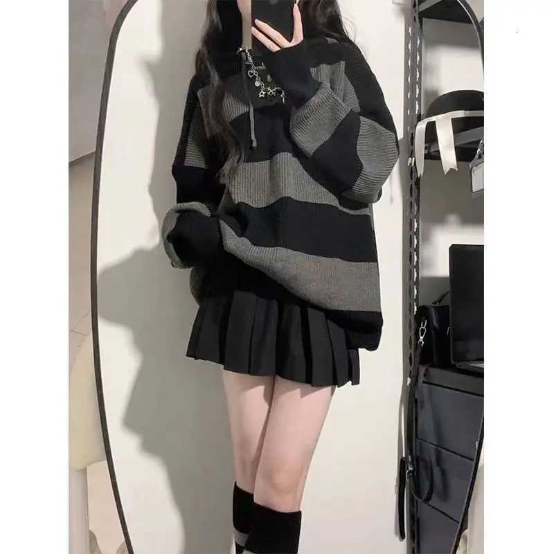 Gidyq Women Knitted Sweatshirt Korean Fashion Stripe Fe Loose Long Sleeve Sweater Casual Streetwear Jumper Autumn New XJ250819