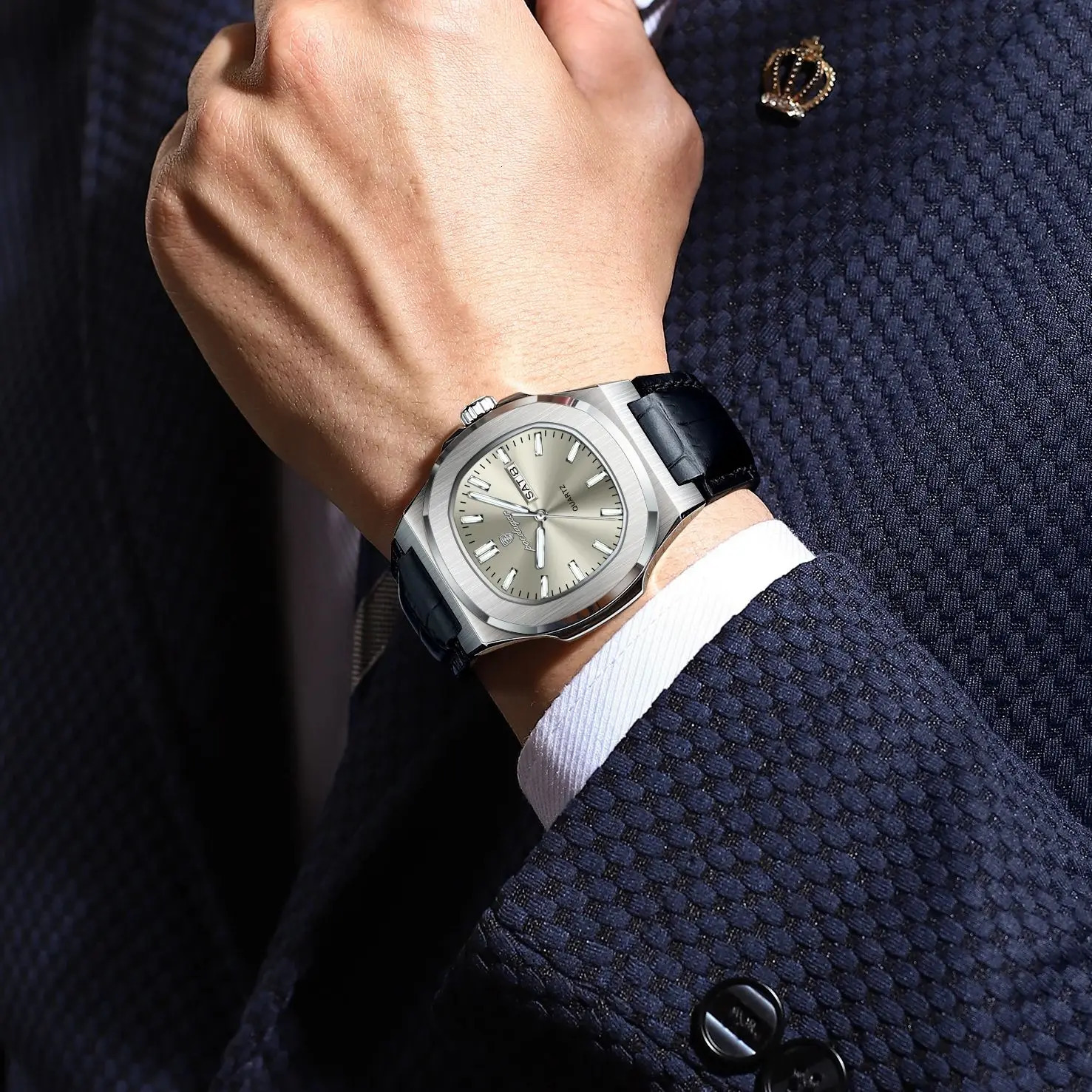 POEDAGAR High Quality Watch For Men Luminous Waterproof Week Calendar Man Clock Leather Square Mens Quartz Watches Reloj 250819