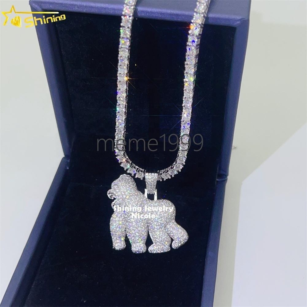 New Arrival Hip Hop Bling Charm Pass Diamond Tester 925 Silver Iced Out Moissanite Gorilla Pendant