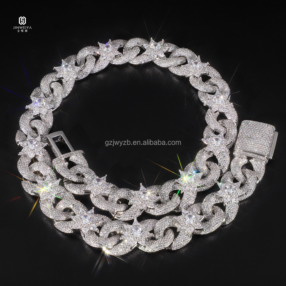 Hip Hop Jewelry Necklace 925 Silver Luxury Diamond VVS Moissanite Cuban Link Chain Moissanite Chain for Men