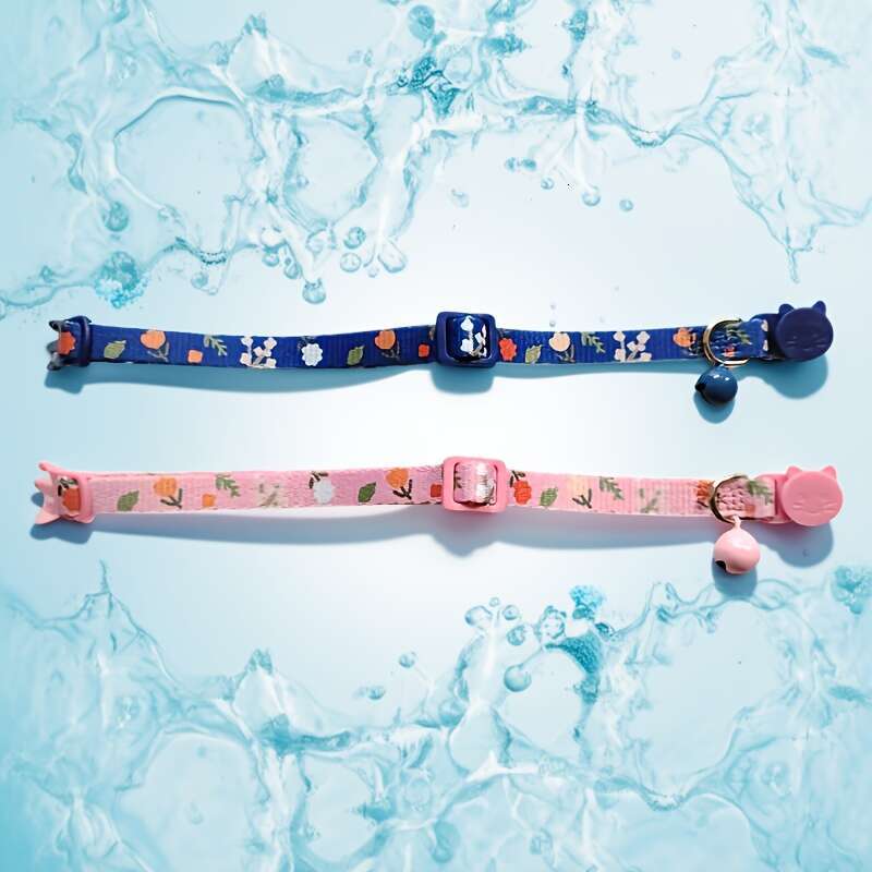 New Floral Fashion Flower Pendant Printed Pet Supplies Adjustable Bell Cat Neck Collar