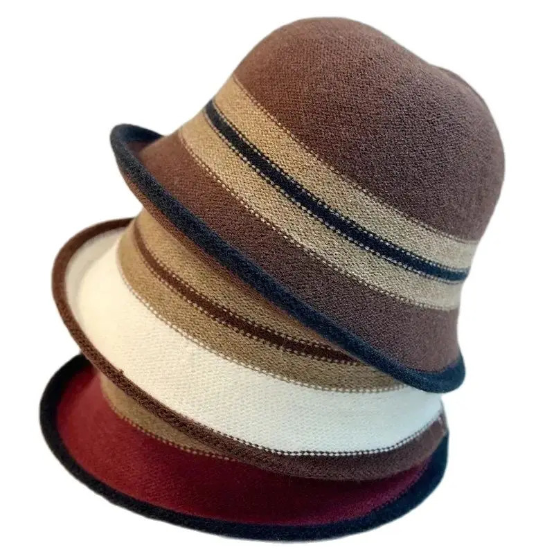 Autumn and Winter French Color Matching Elegant Temperament Bucket Hat Fashion Explosion Retro Thermal Basin Hat 250819