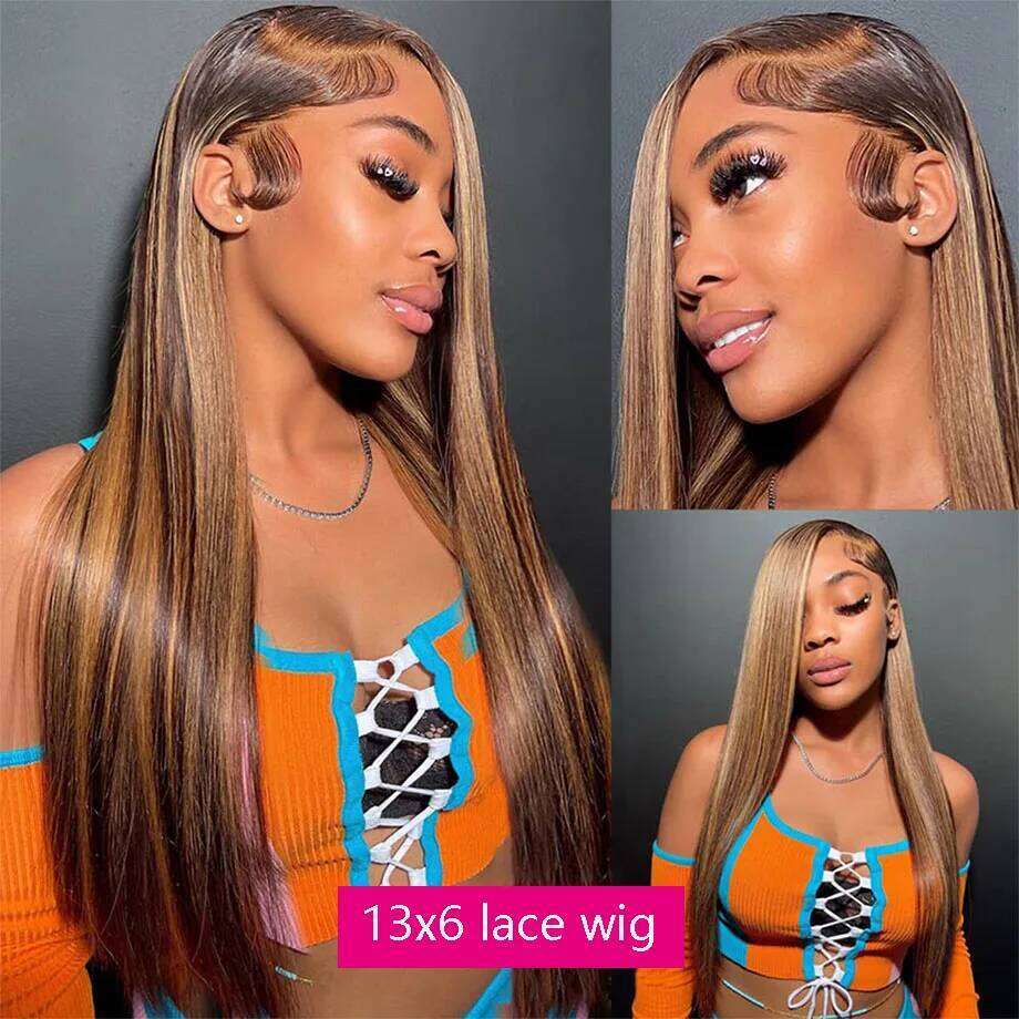 Highlight Straight Front 13X4 13X6 Hd Lace Frontal Wig Colored Human Hair Honey Brazilian Wigs On Sale