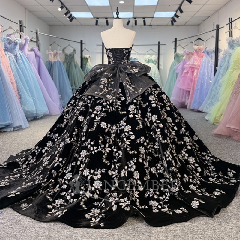 Black Shiny Princess Sweet 16 Dress Dress Quinceanera Dresses Sequin Applique Lace Tull Party Birthday Vestidos 15 De Anos