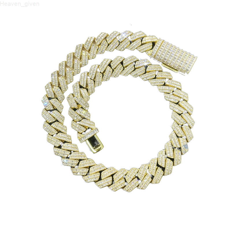 Ready to Ship Baguette Moissanite Necklace Sterling Silver D-Vvs Diamond Moissanite Classic 16mm Baguette Cuban Link Chain