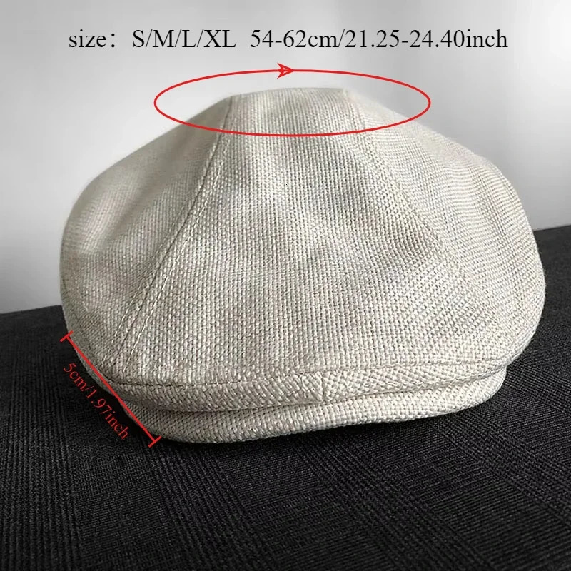 Big Size 62cm Summer Linen Beret for Men Breathable sboy Hat Vintage Forward Hat Female Painter Hat Casual Flat Caps S/M/L/XL 250814