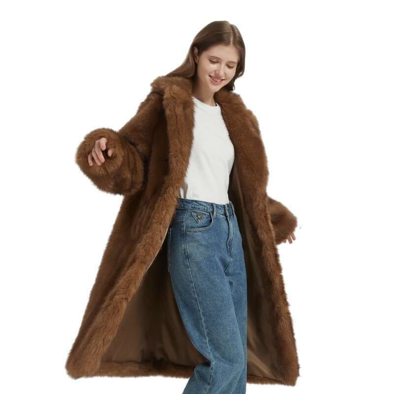 2025 Autumn/Winter Artificial Fur Coat Long Fur Coat Big Collar Plush Fox Fur