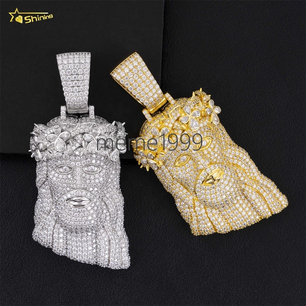 Hip Hop Jesus Head Gold Plated 925 Silver Moissanite Diamond Pave Fully Men Custom Iced Out Pendants