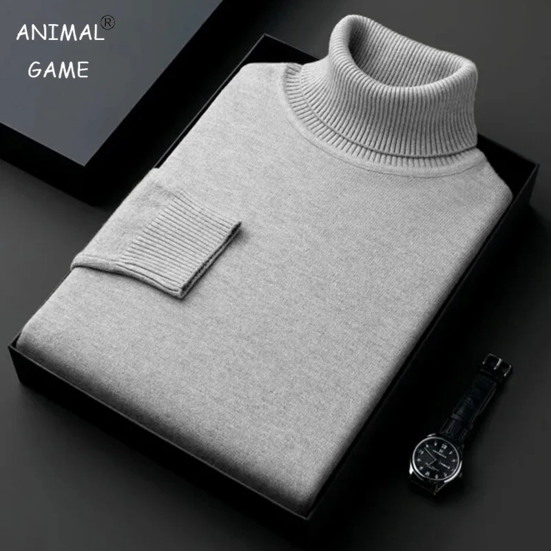 Sweatwear Mens Antipilling High Quality Knitted Turtleneck Sweater Slim Fit Long Sleeve Pullover Solid Color Trend Men Clothing 250819