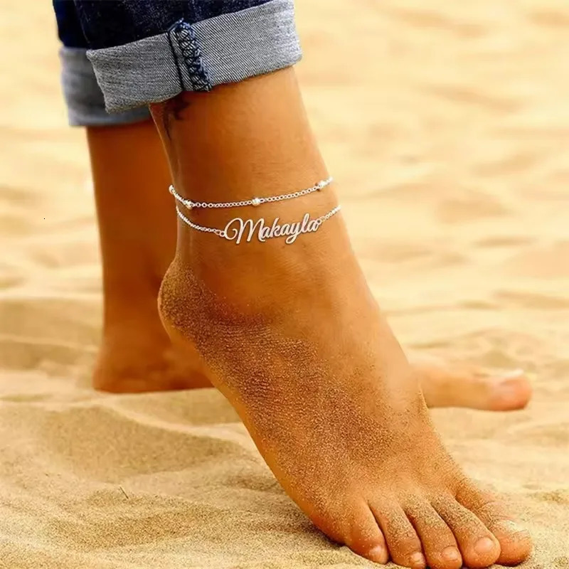 Custom Name Anklet Bracelet Womens Stainless Steel Anklet Personality Double Letter Anklet Bracelet Jewelry 250815