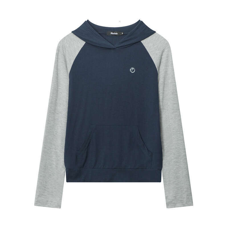 Spring Hooded Design Contrast Color Splicing Raglan Long Sleeve Casual Top T-Shirt For Women B5