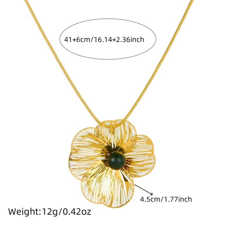 DIEYURO 316L Stainless Golde 3D hollow camellia Pearl Necklace Bracelet Ring Suit Women Girl Trend Non-fading jewelry Set 250818