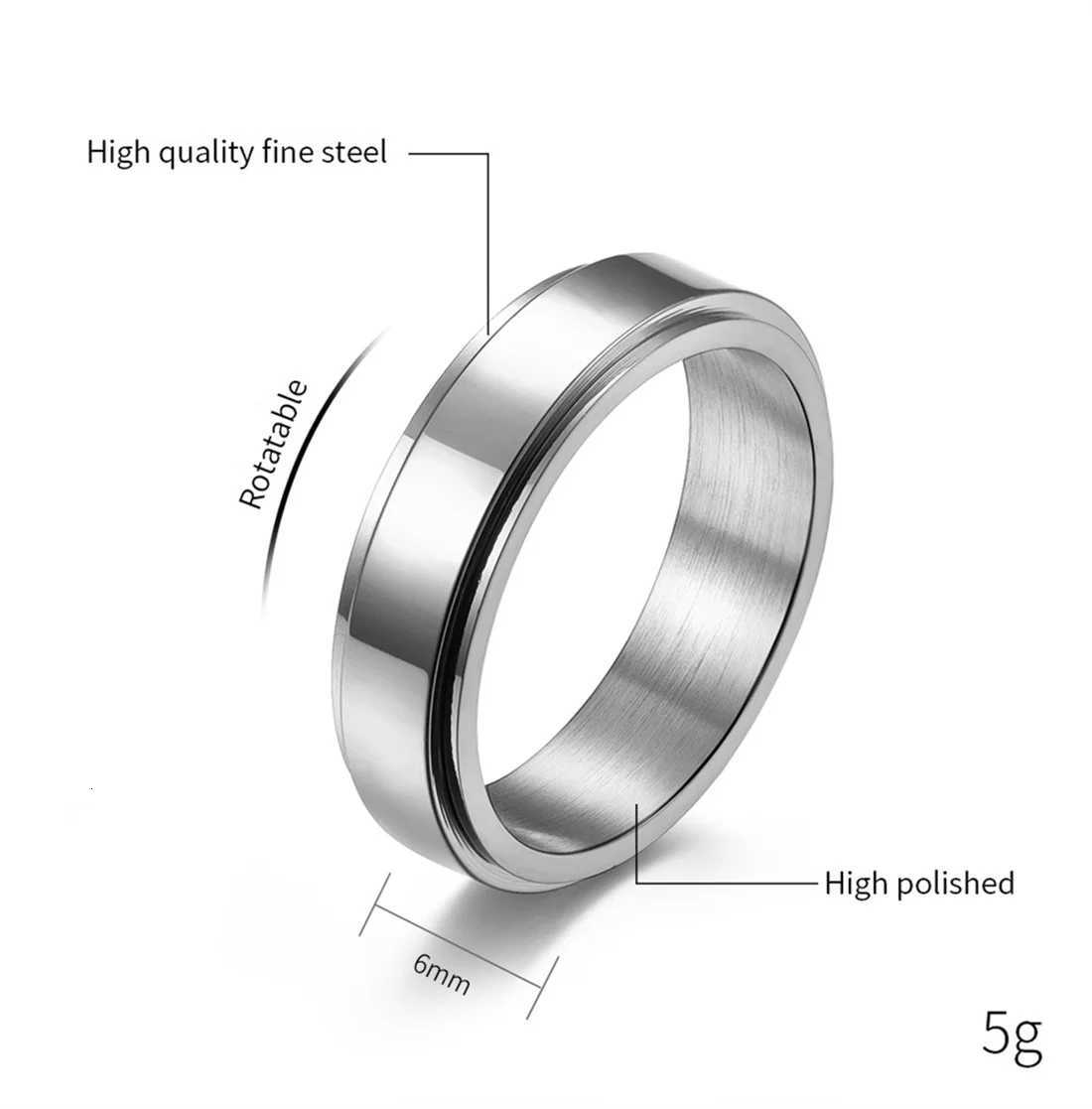 Fidget Anxiety Spinner Ring Black Silver Color Stainless Steel Rotatable Spinning Anti-Stress Rings for Men Women Jewelry Gift W250819