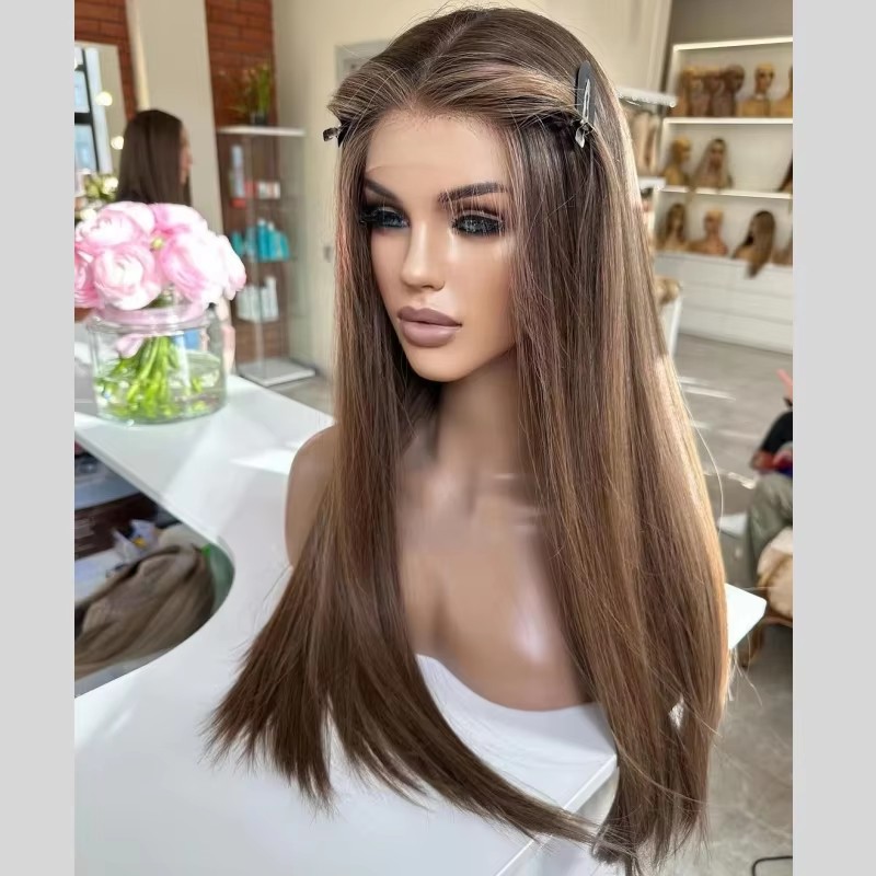 Cuticle Aligned full Lace Wig brown Human Hair Wigs Straight Lace Front Wig Top quality Silk natural european hair wig Hd lace