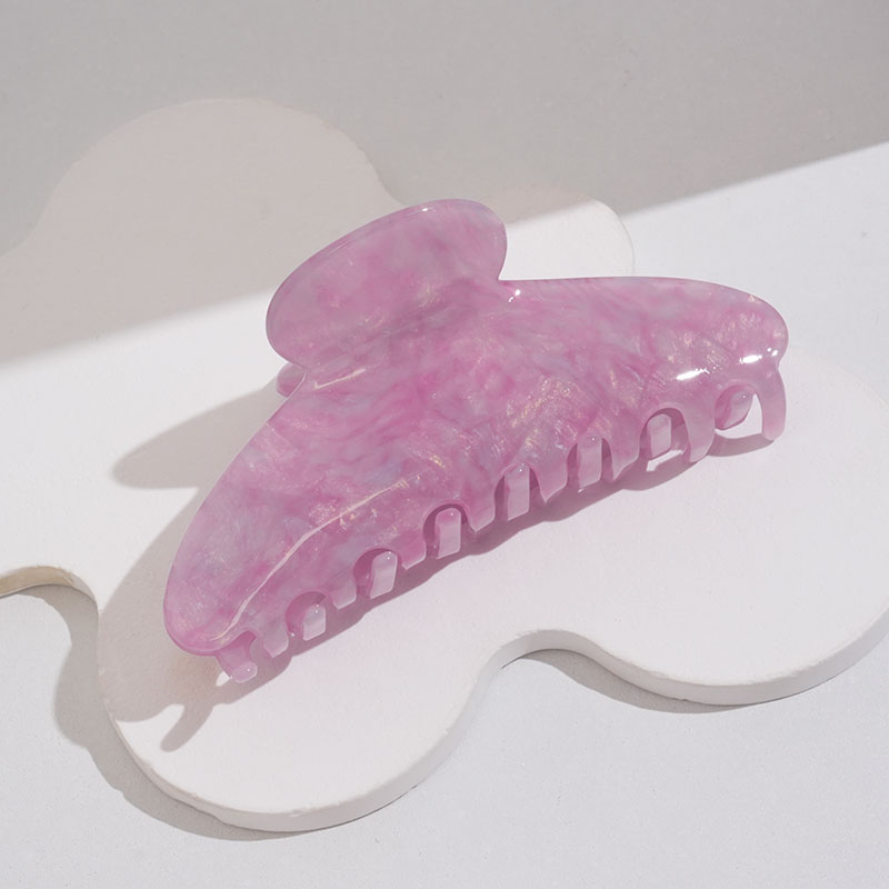 Korean-style checkered acetic acid hairpin with large, gradient striped design and shark-shaped clip