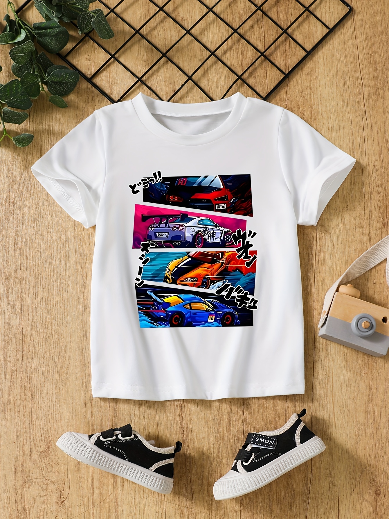 T-shirts Set of Three Breathable Quick-Dry Short-Sleeve Car Print T-Shirts for Boys
