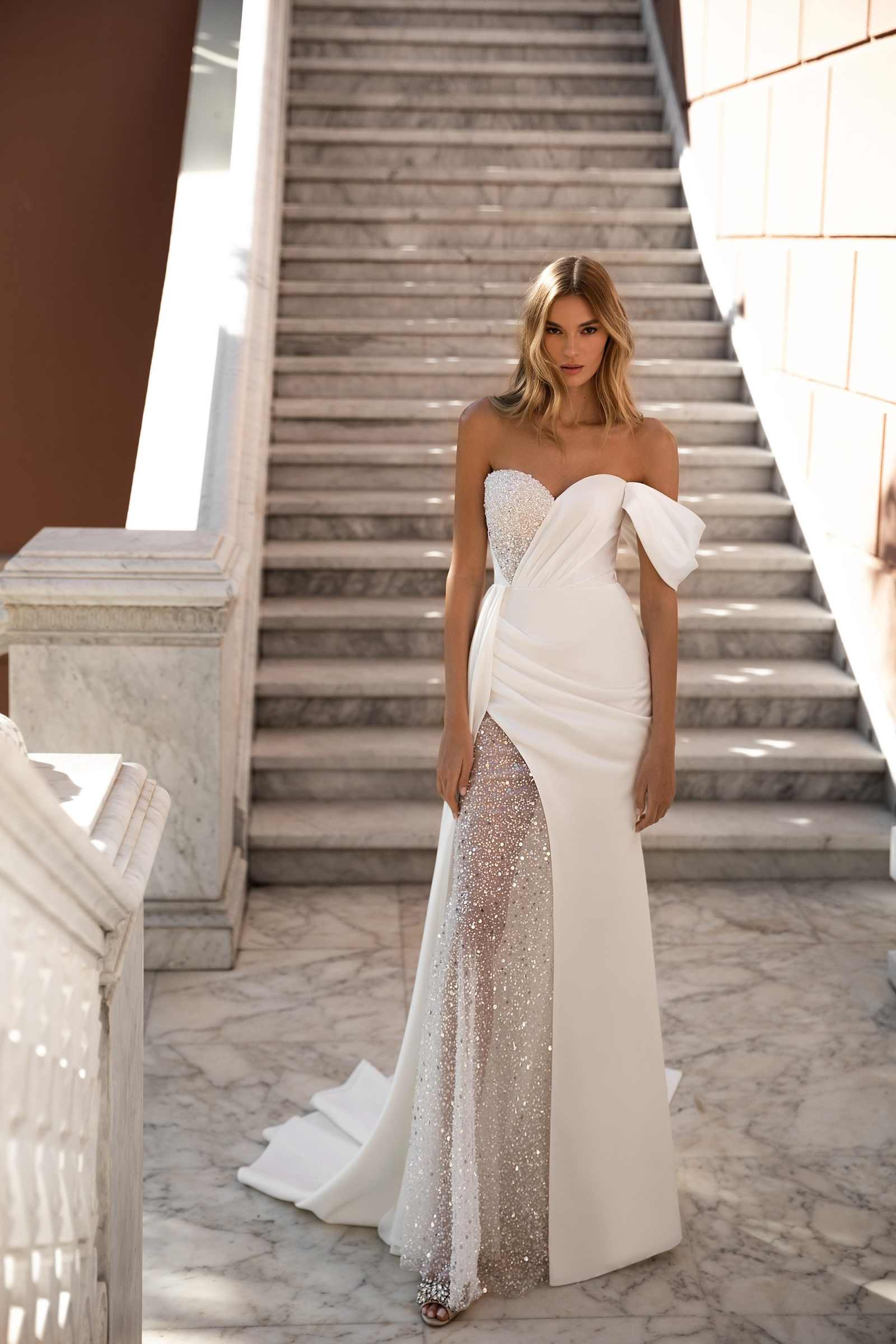 One Shoulder Mermaid Wedding Dress Glitter Sequined Lace Beach Customized Wedding Gowns Lace Up Back Vestido De Noiva