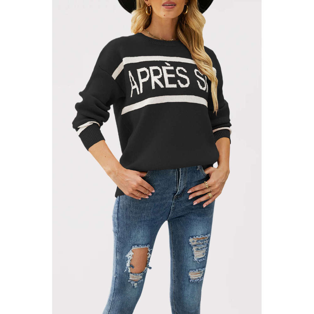 New Autumn And Winter Women's Sweater Round Neck Letter Jacquard Fashion Knitwear B5