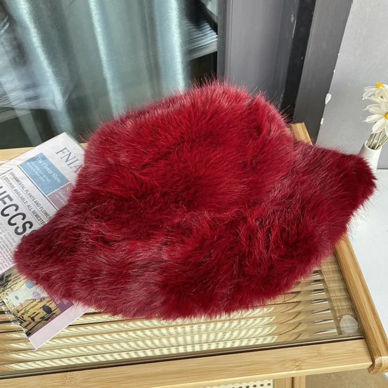 Oversize Faux Fur Bucket Hat Winter Warm Fluffy Fisherman Hat Women Fashion Party Caps Female Furry Thickened Basin Hat 250819