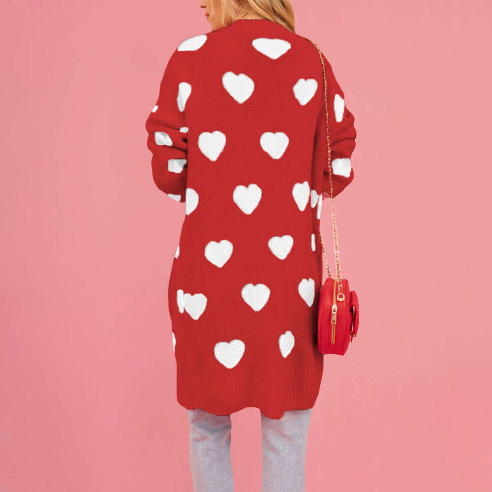 New Winter Valentine's Day Heart Knitted Mid-Length Plus Size Sweater Coat For Women B5