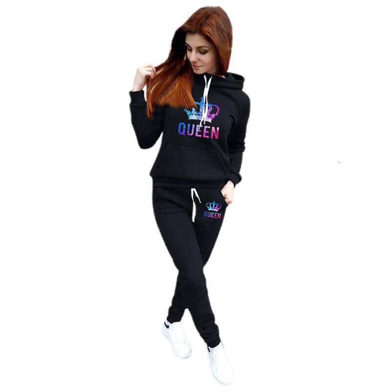 Color Queen Womens Tracksuit Autumn Winter Warm Printing Hooded Sweatshirts Suit Fashion Casual High Quality Jogging Pants Sets