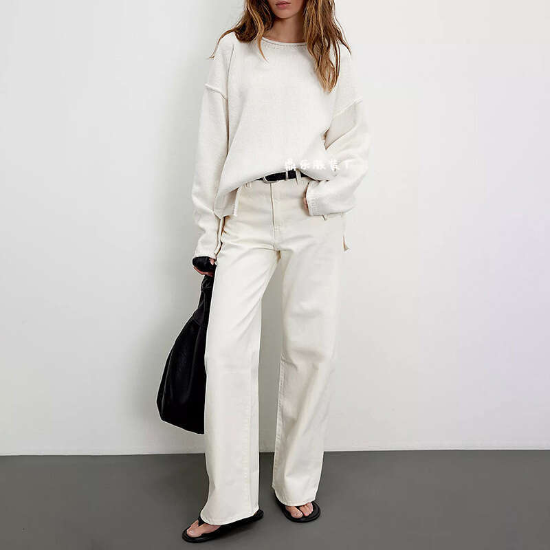 Women's Autumn And Winter New Solid Color Round Neck Loose Fit Versatile Basic Pullover Sweater B3