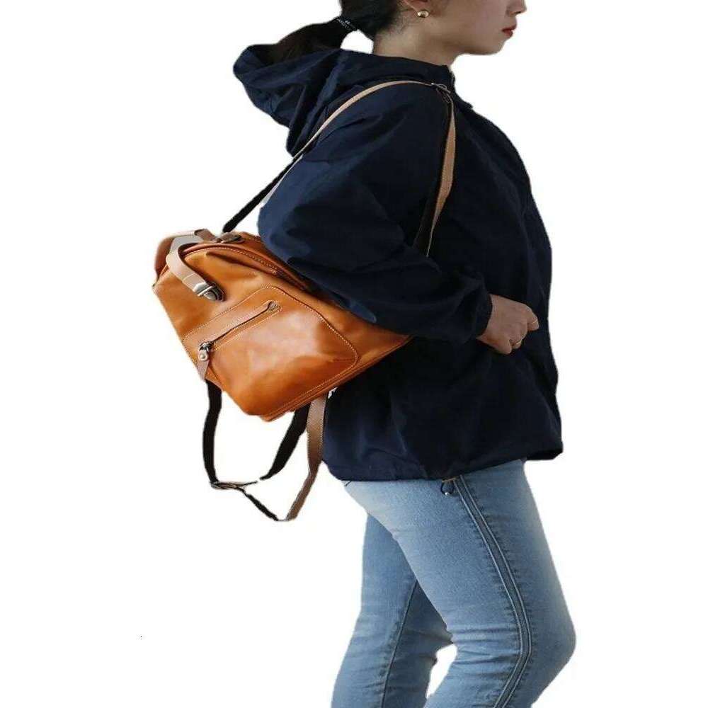 Women Fashion Italian Cowhide Genuine Leather Backpack Outside Casual Travel Double Shoulder Bag Vintage Teenager Girl Schoolbag