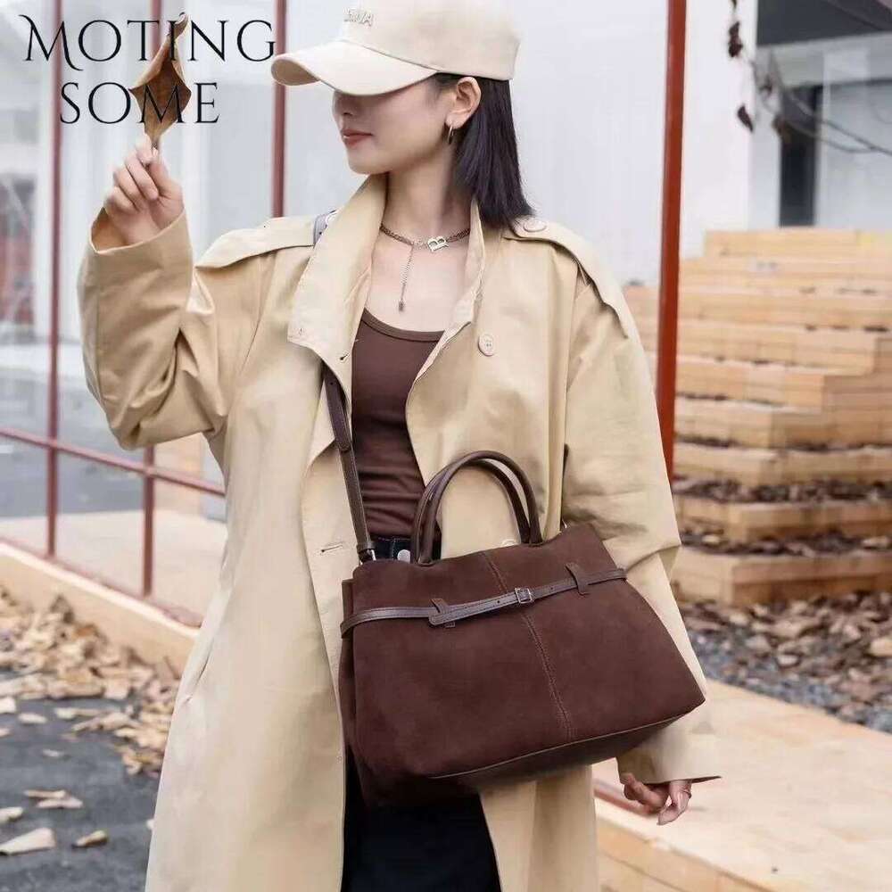 Motingsome Suede Leather for Women Frosted Bag Retro New Autumn and Winter Casual Shoulder Handbag Commuter Tote bag