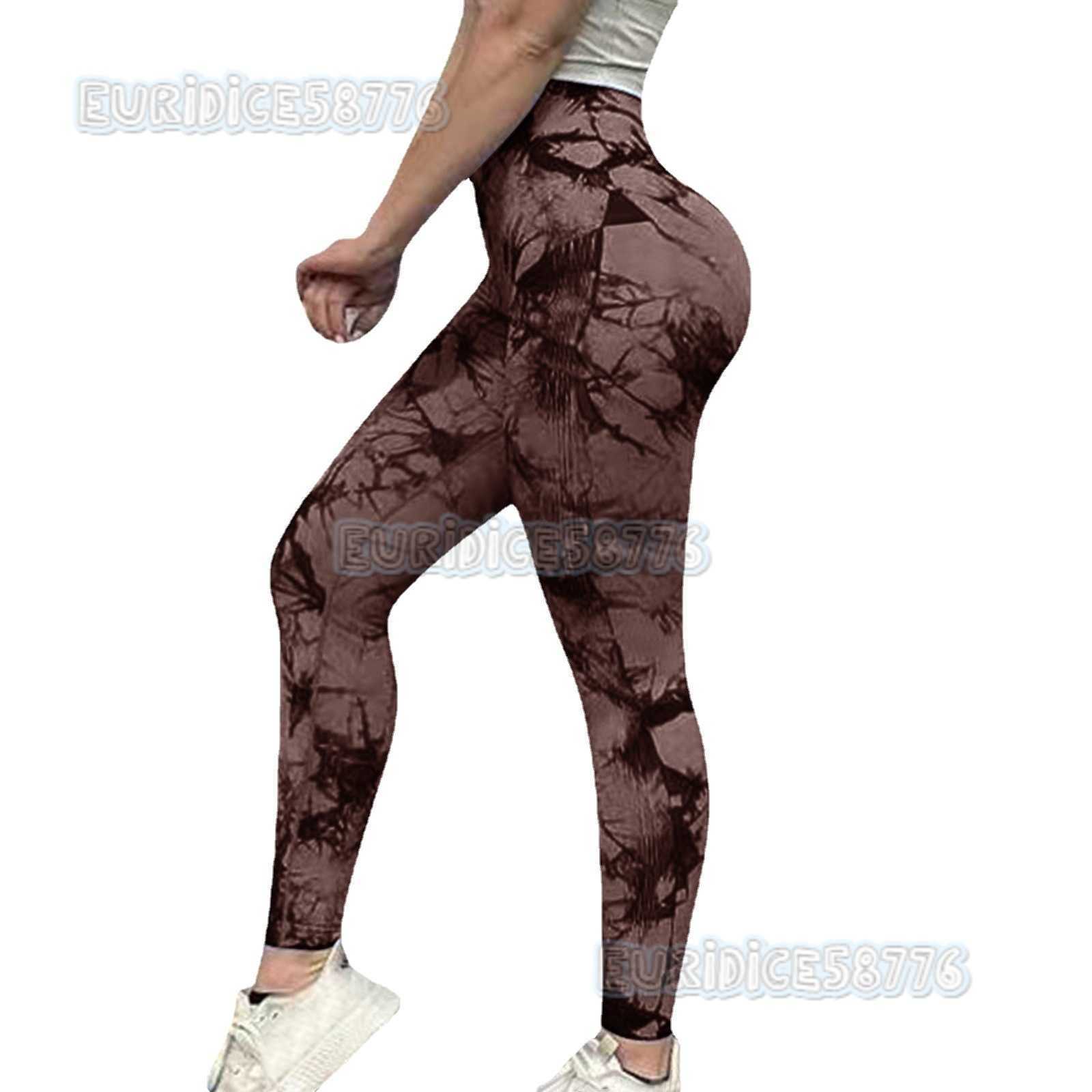 Seamless Peach Yoga Tight Pants for Women Tie-dye Printed High Waist Hip-lifting Sports Running Fitness Pants Elastic H250819