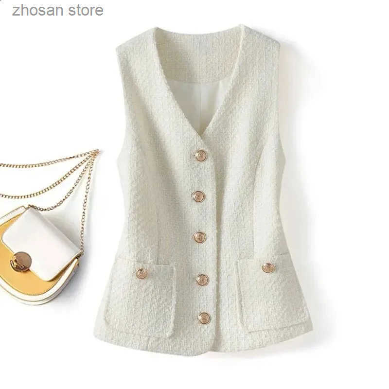 Vest Jacket Womens Spring Autumn Elegant Fashion Short Slveless Slim Comfortable Twd Waistcoat Female Coat Tops 240810 S250819