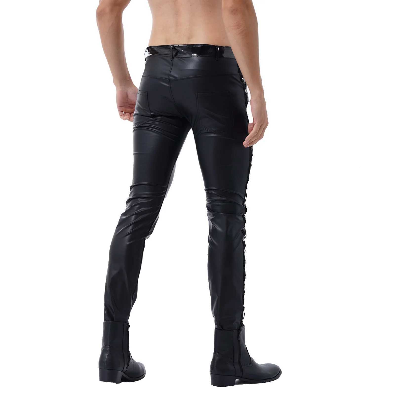 Men Leather Pants Skinny Fit Elastic Style Fashion PU Leather Trousers Motorcycle Pants for Party Stage Performance Night Club W250819