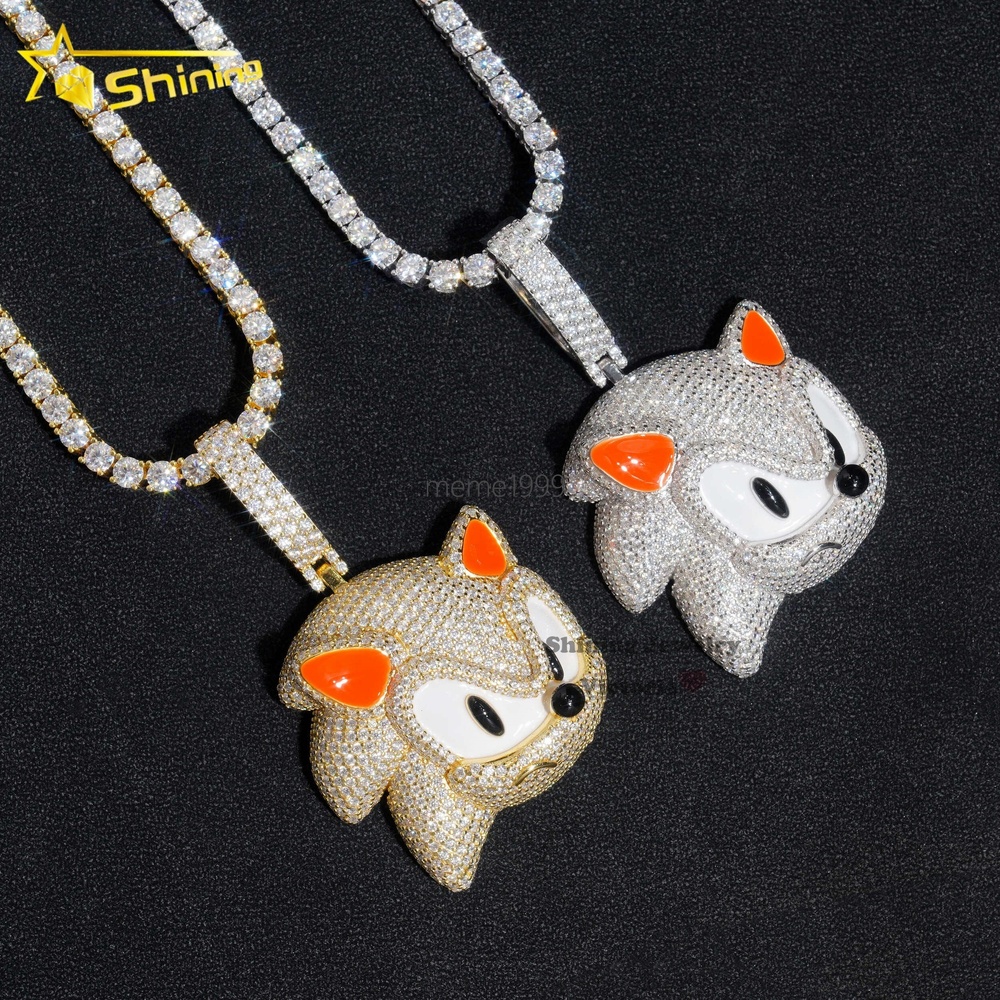 Pass Diamond Tester 2.5 Tall 925 Sterling Silver Iced Out Custom Sonic Pendant VVS Moissanite Diamond Pendant