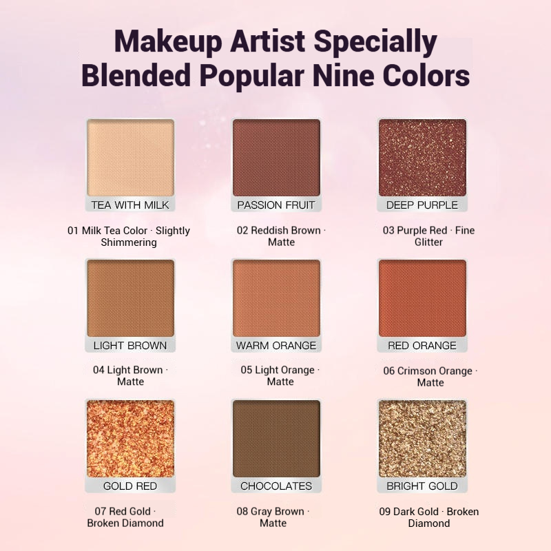 Bestselling Nine-Color Eyeshadow Palette Factory Custom OEM/ODM Processing Earth Tones and Milk Tea Colors Fashionable and Trendy Eyeshadow