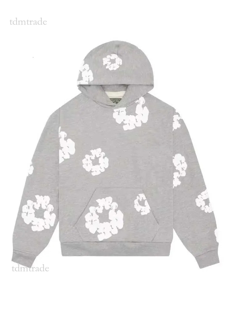 Denim Hoodie Designer Kapok Foaming Sweatpants Retro High Street Hoody Cotton Wreath Puff Flower Sweater Cotton Floral Hoodies Neutral Leisure Sweatshirt 49d