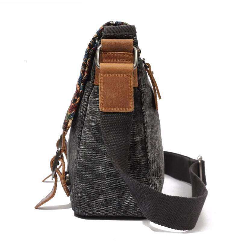 High Quality Waxed Canvas Shoulder National Style Crossbody Young Men Patchwork Color Flap Sling Bag 2022