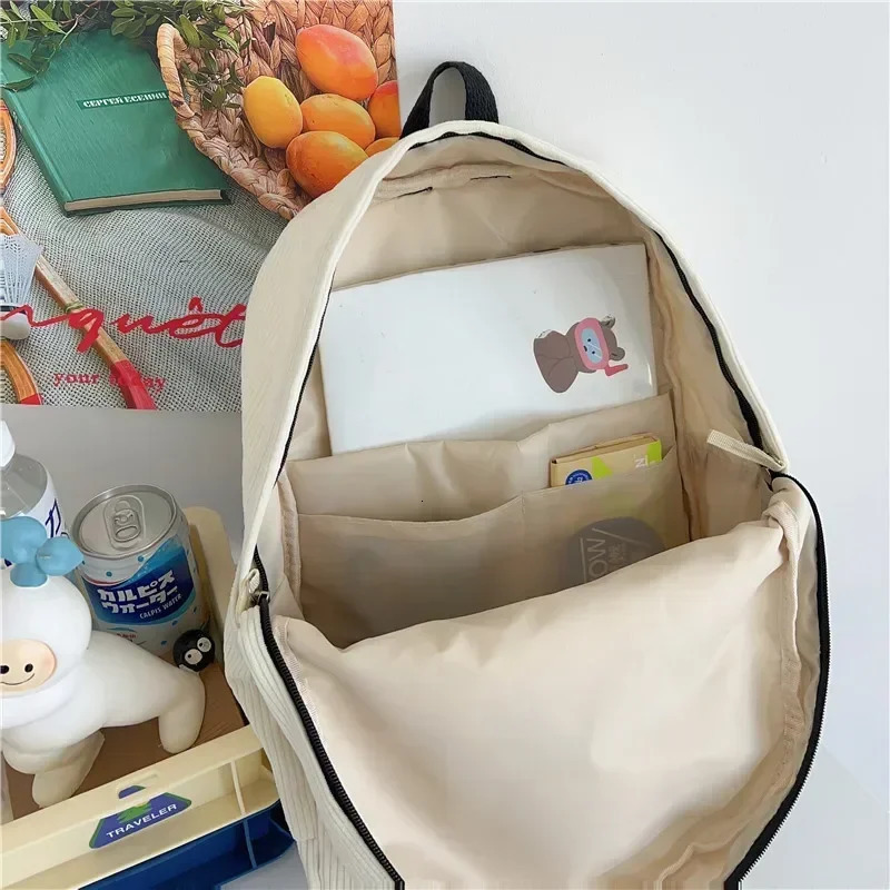 Y2K Girls Star Pattern Laptop Backpack Teen Student Large Capacity School Bookbag Corduroy Rucksack Double Strap Shoulder Bag250813