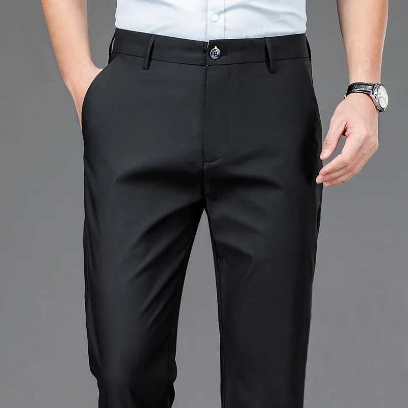 Male Smart Casual Pants Stretchy Sports Mens Fast Dry Trousers Spring Autumn Full Length Straight Office Black Navy Work Pants W250819