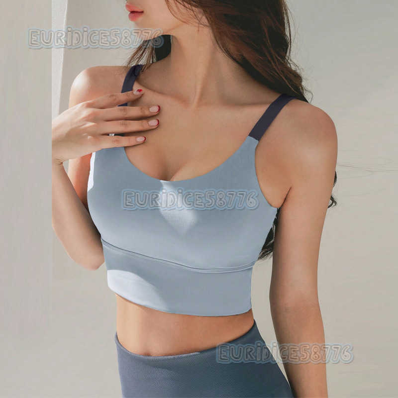 Color-block Fixed One-piece Chest Pad High-strength Shockproof Running Sports Bra Womens Camisole Fitness Yoga Bra Close-fitting H250819