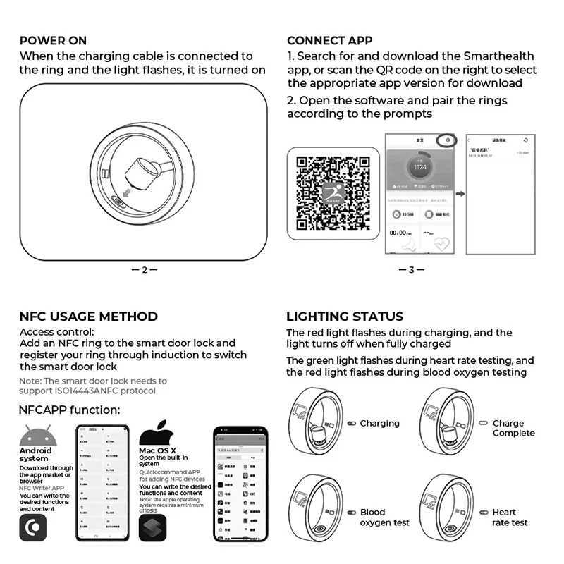NFC Smart Ring-with Heart Rate Health Sleep Monitor IP68 Waterproof Multi-sport Mode Function 7MM Ultra Thin Rings+Charging Case W250819
