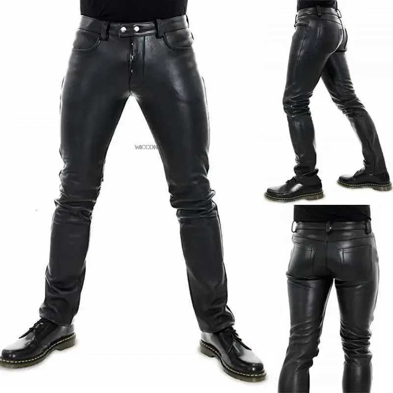 2022 Mens Leather Pants New Solid Color PU Leather Motorcycle Pants Elastic Leisure Punk Style Slim Fit Full Length Trousers W250819